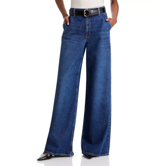 FRAME Denim - 298$ FRAME Stretch Wide Leg Denim Jeans High Rise Women's Size 30 Dark Blue